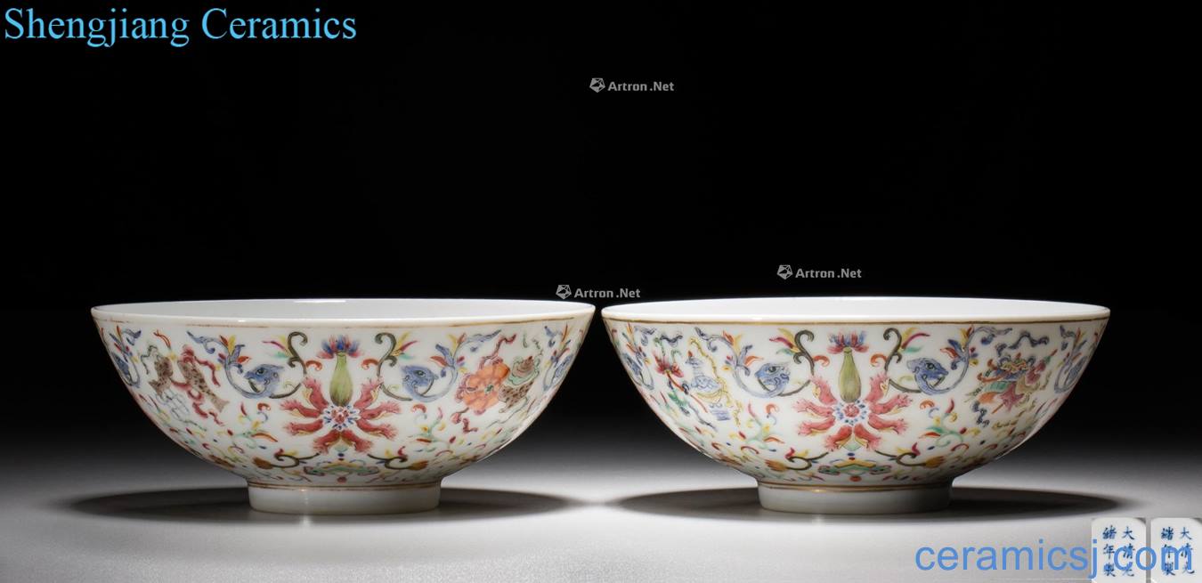 Pastel flowers green-splashed bowls reign of qing emperor guangxu (a)