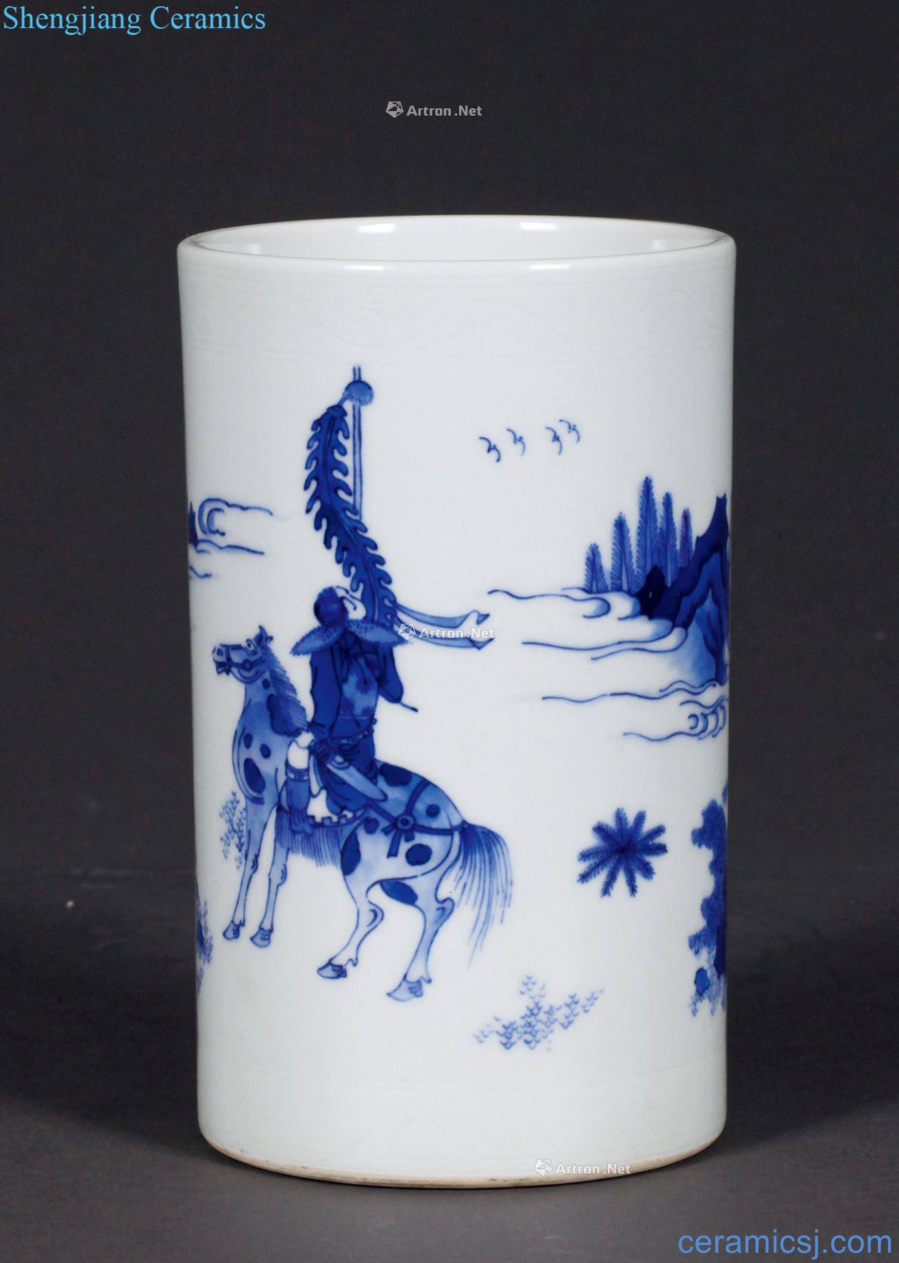 The late Ming dynasty are special shot Blue and white characters pen container