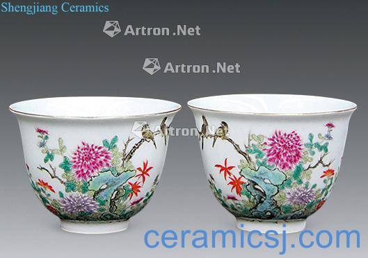 Qing qianlong pastel painting of flowers and a cup of (a)