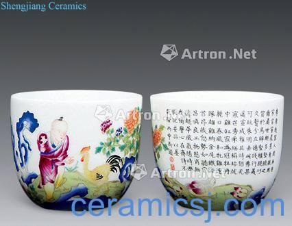 Qing qianlong pastel chicken cylinder lad even acknowledged cup (a)