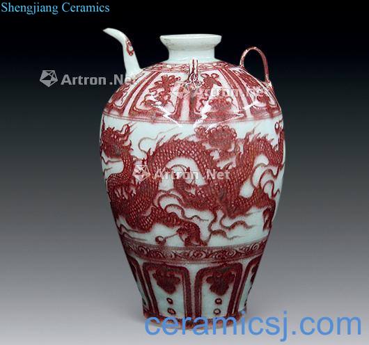 The yuan dynasty Youligong red dragon grain three-line pot