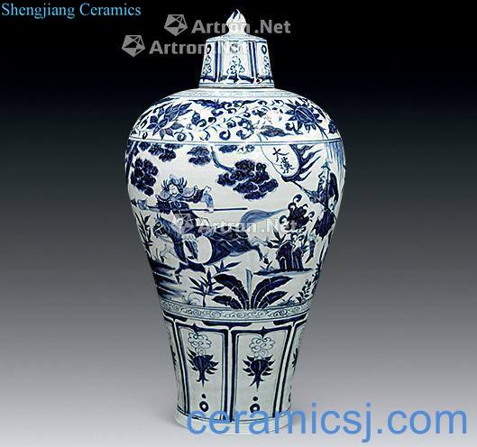 yuan Blue and white big fellow plum bottle