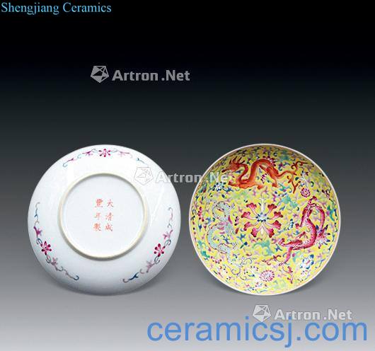 Qing xianfeng pastel yellow flower dragon disc (a)