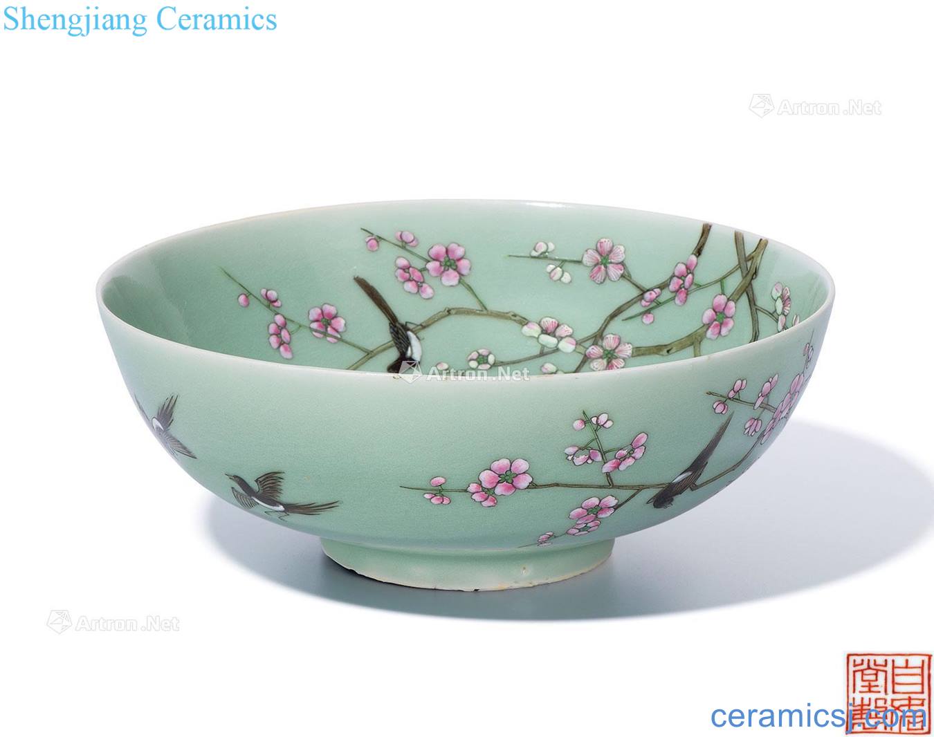 Qing qianlong blue glaze enamel magpie on mei a large bowl