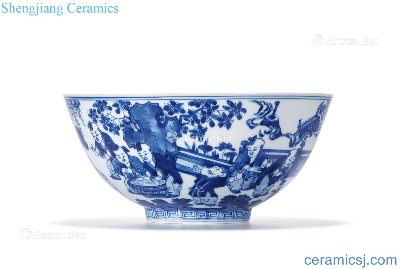 The qing emperor kangxi Blue and white imitation jia kiln figure baby play bowls