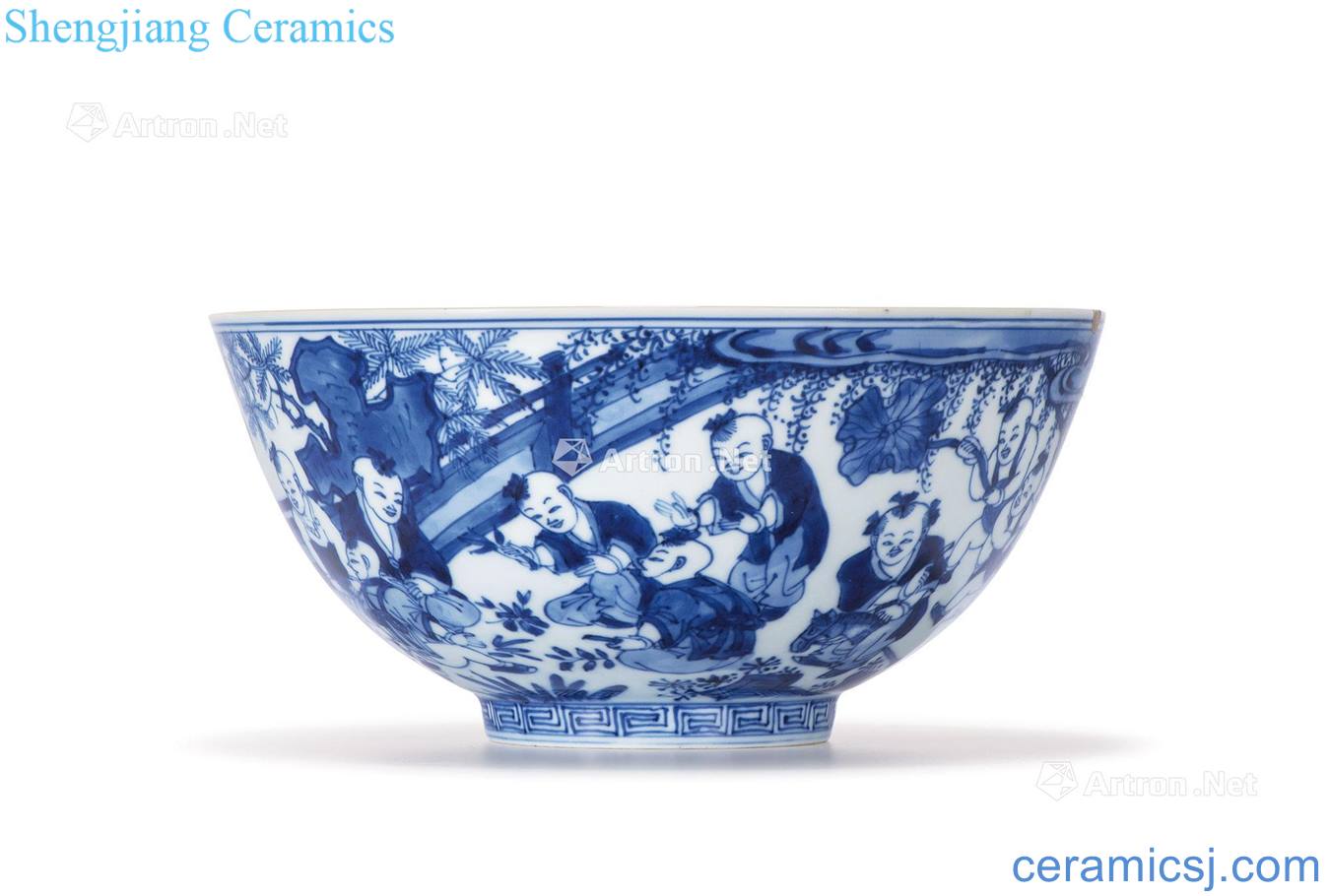 The qing emperor kangxi Blue and white imitation jia kiln figure baby play bowls