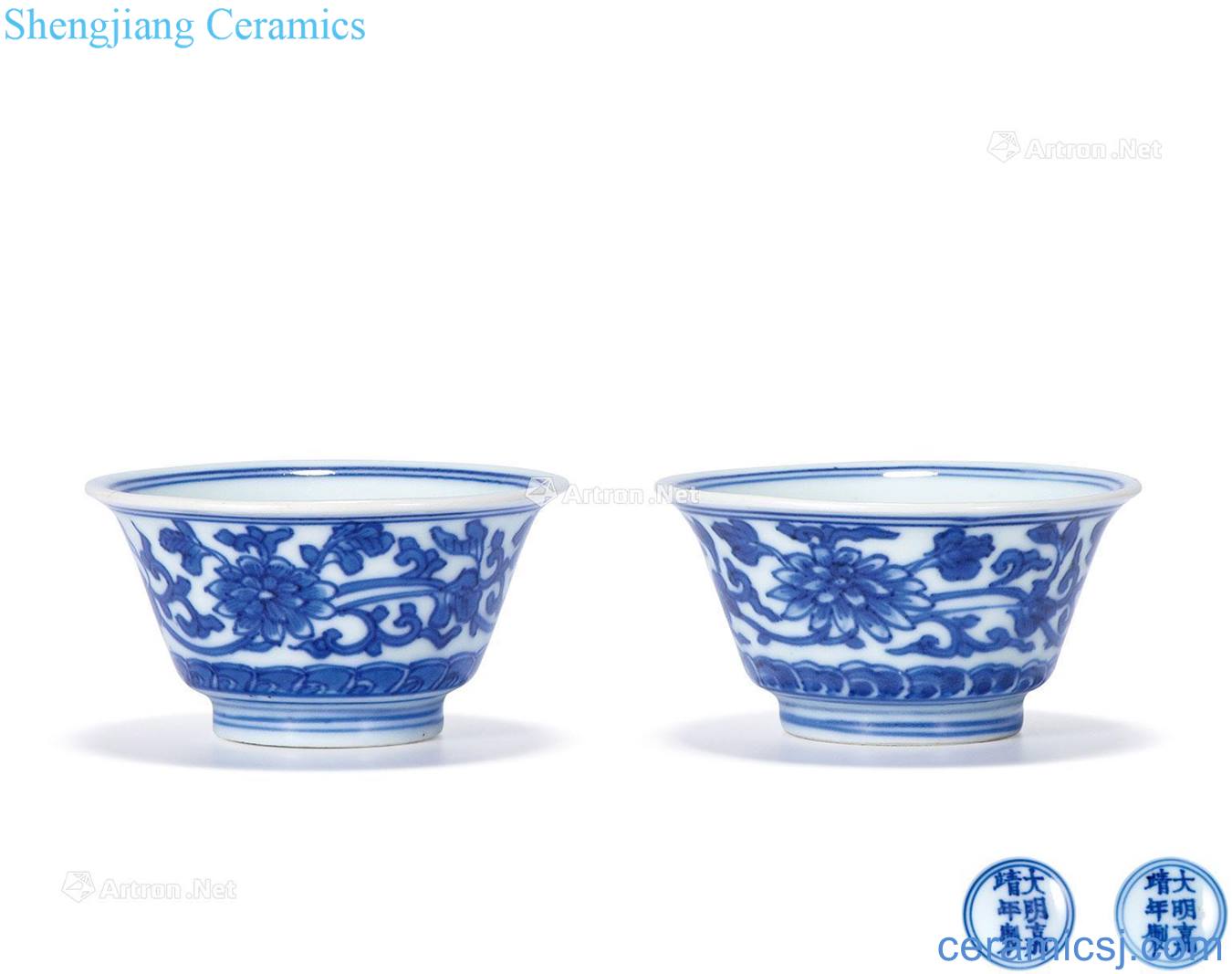 The qing emperor kangxi Blue and white tie up branch lotus lines (a) small cup