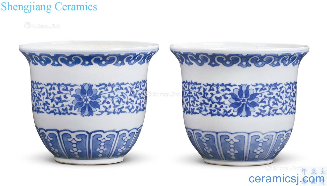 Qing guangxu Lotus flower grain four flower pot in her blue (a)