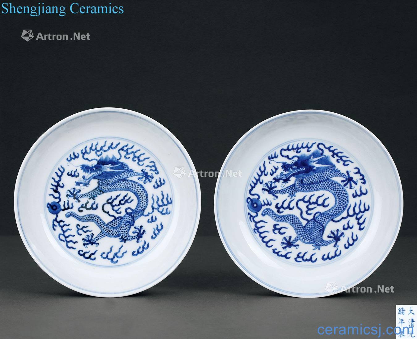 Qing guangxu Blue and white YunLongWen plate (a)