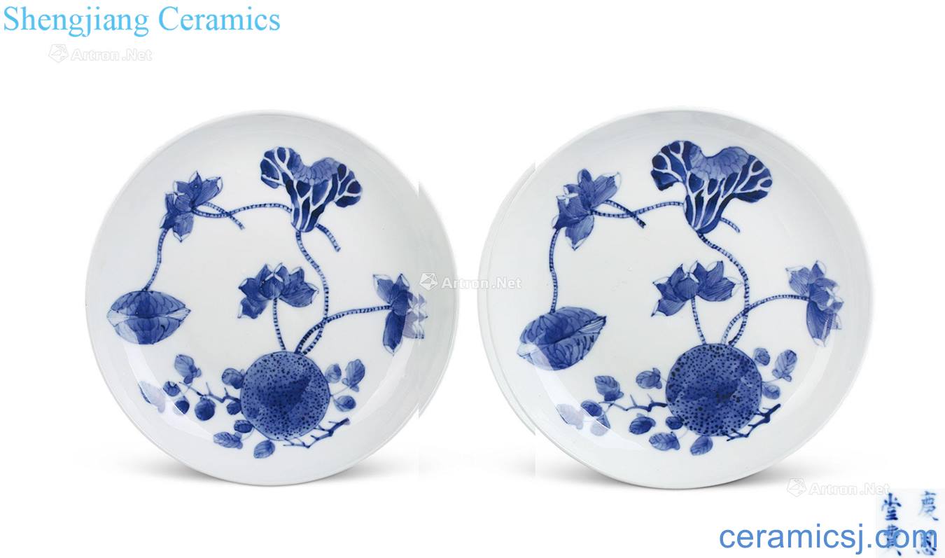 Qing guangxu Blue and white lotus lotus tray (a)