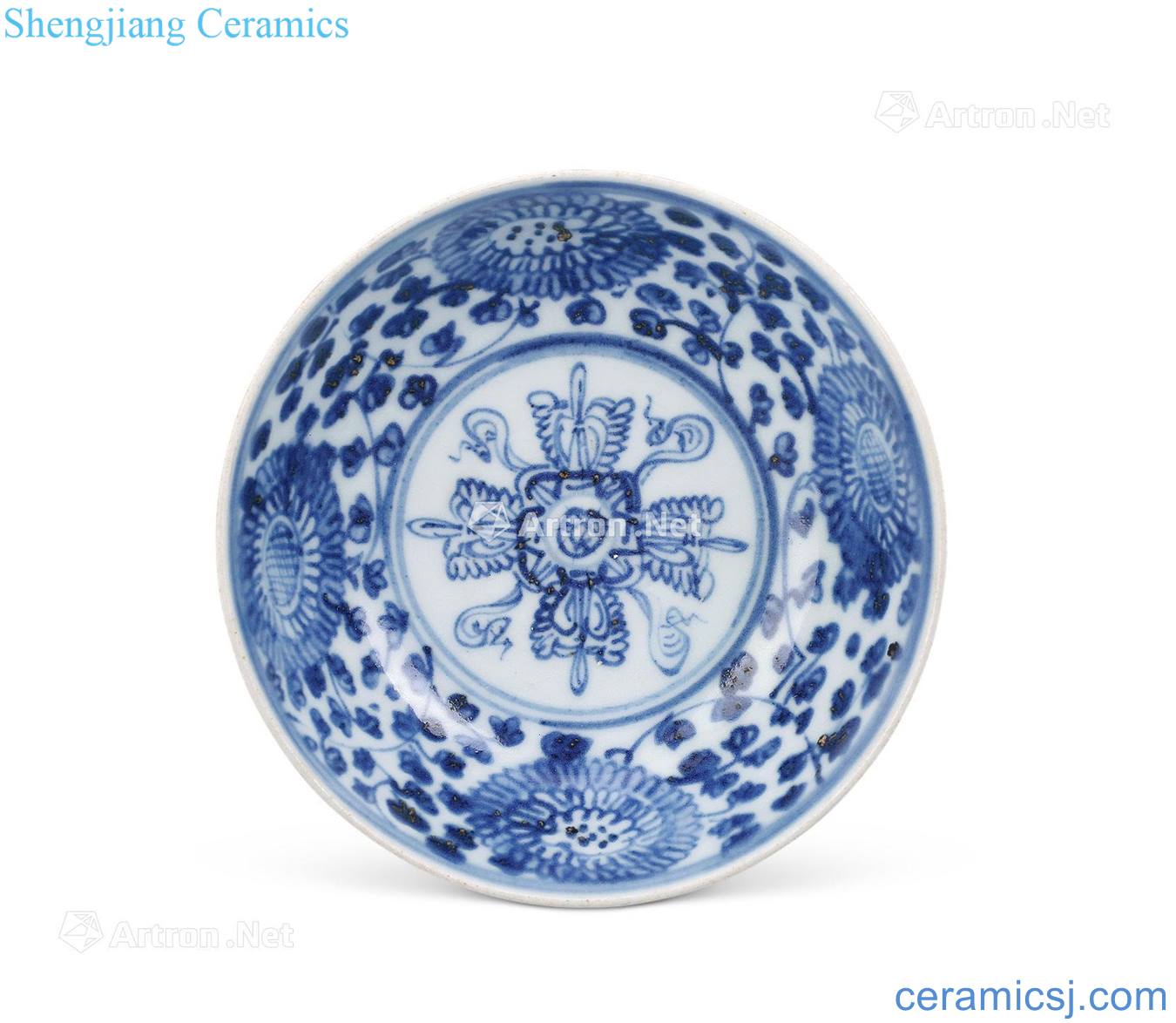MingZhengDe Blue and white flowers lying foot bowl