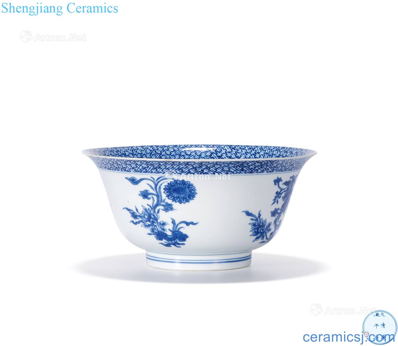 The qing emperor kangxi Blue and white ruffled branch flowers green-splashed bowls