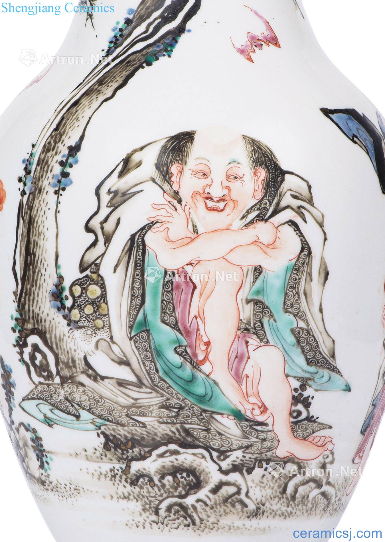 Qing yongzheng multicoloured bonhomie. "bang drama spittor" fairy ruixiang figure long neck bottle mouth