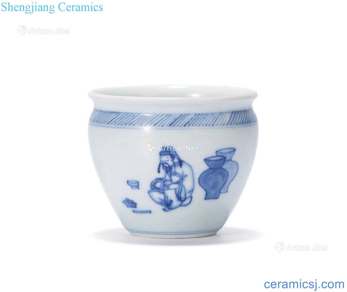 The qing emperor kangxi Blue and white taibai drunk figure small tank