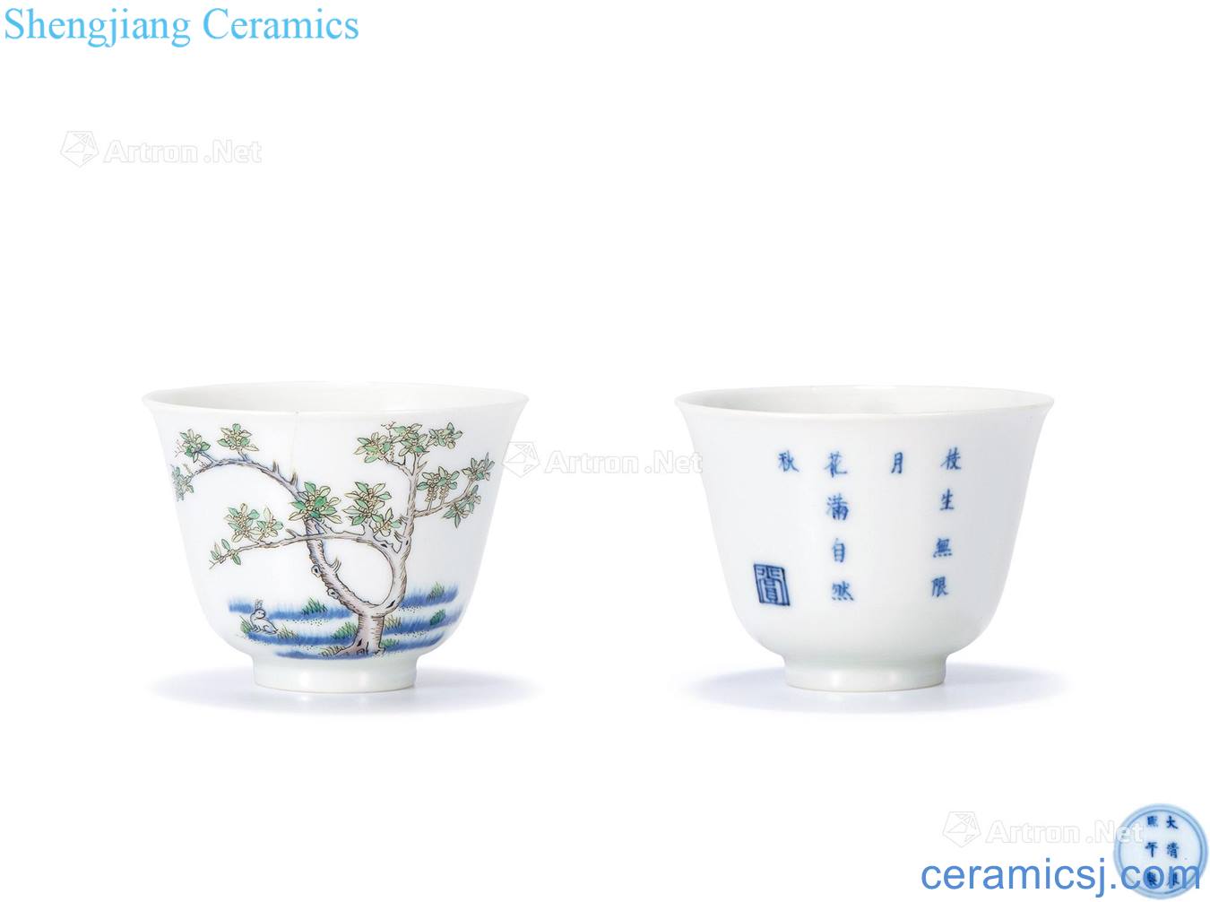 The qing emperor kangxi Blue and white color flora cup (August)
