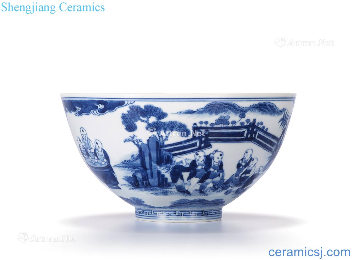 dajing Blue and white baby play figure large bowl