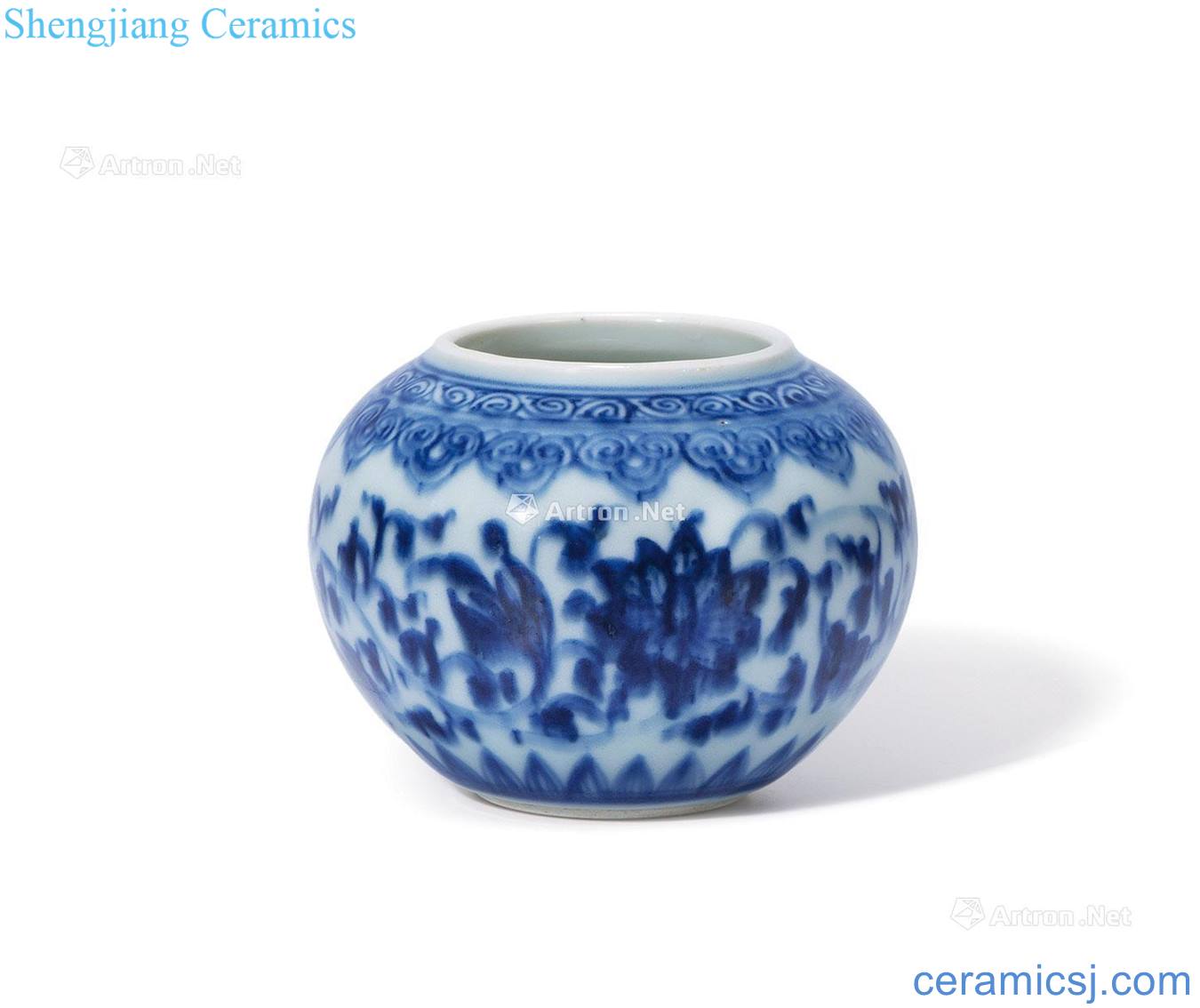 Mid qing Blue and white tie up branch lines canister flowers