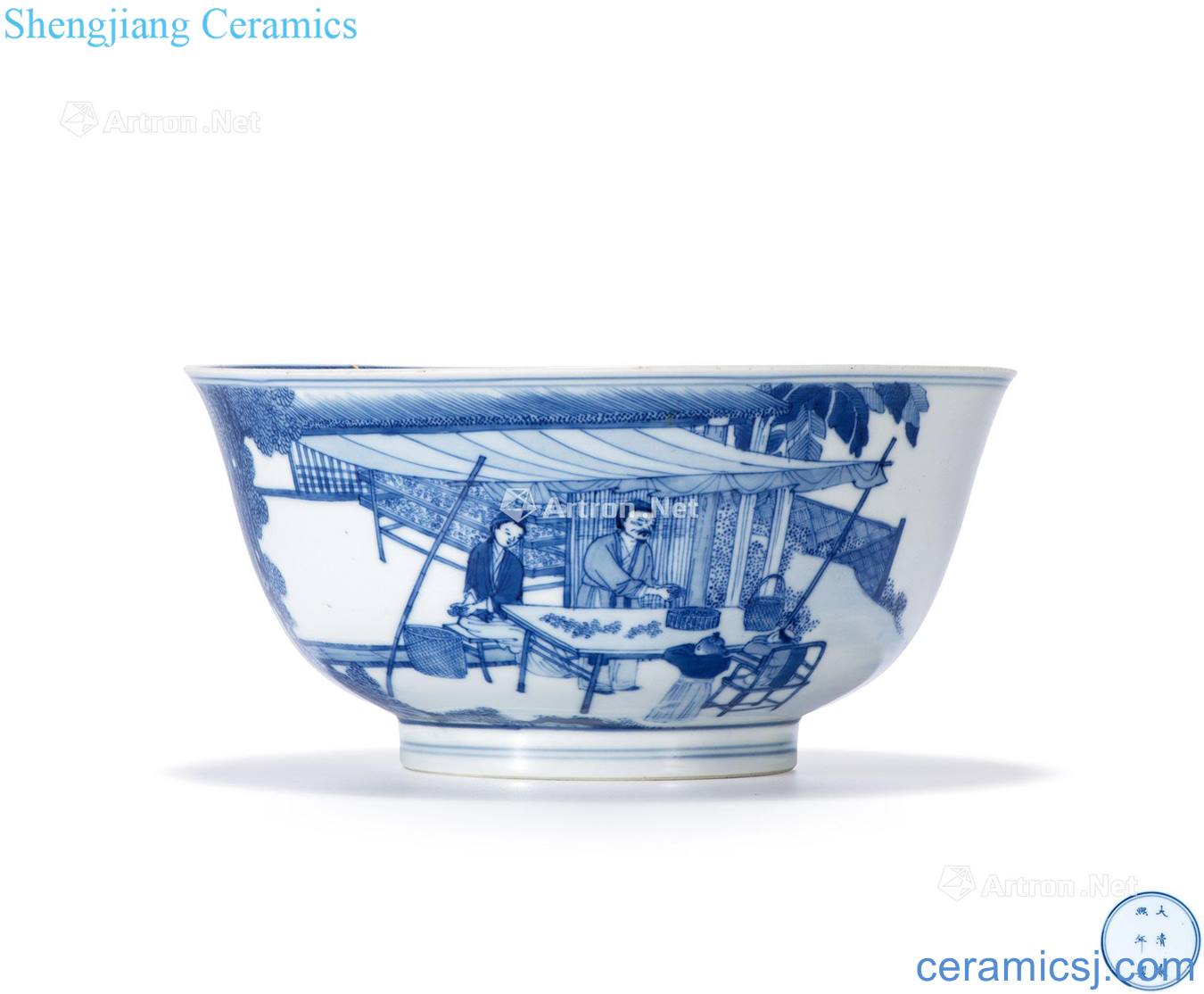 The qing emperor kangxi Blue and white weave diagram verse bowl
