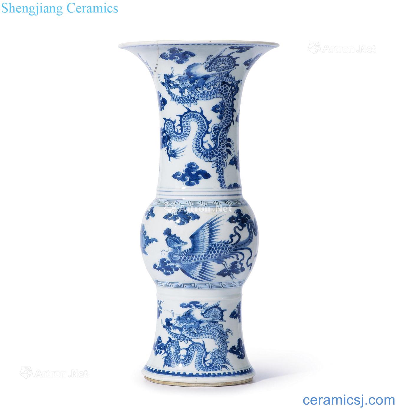 The qing emperor kangxi Blue and white longfeng pattern vase with flowers