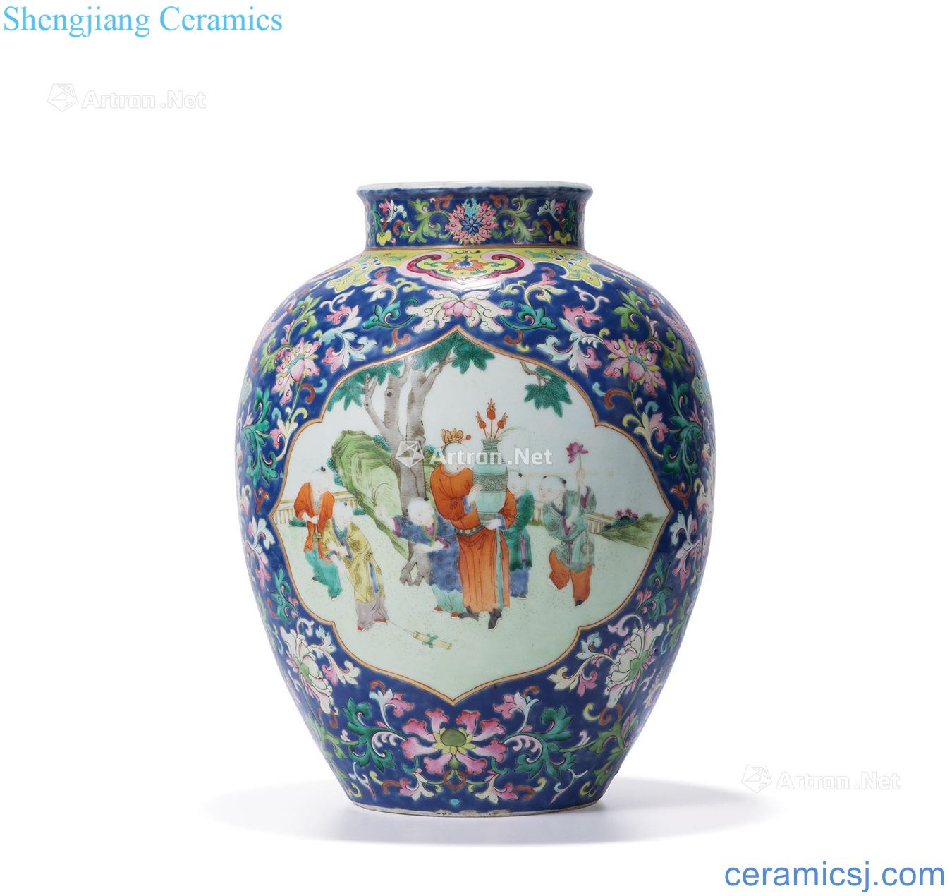 Qing qianlong to pastel blue medallion baby play figure taibai cans