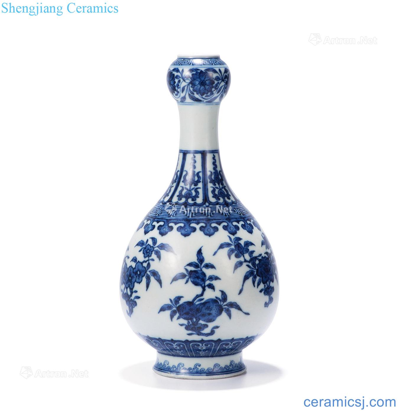 In late qing dynasty Blue and white ruffled branch flowers and grain bottle of garlic