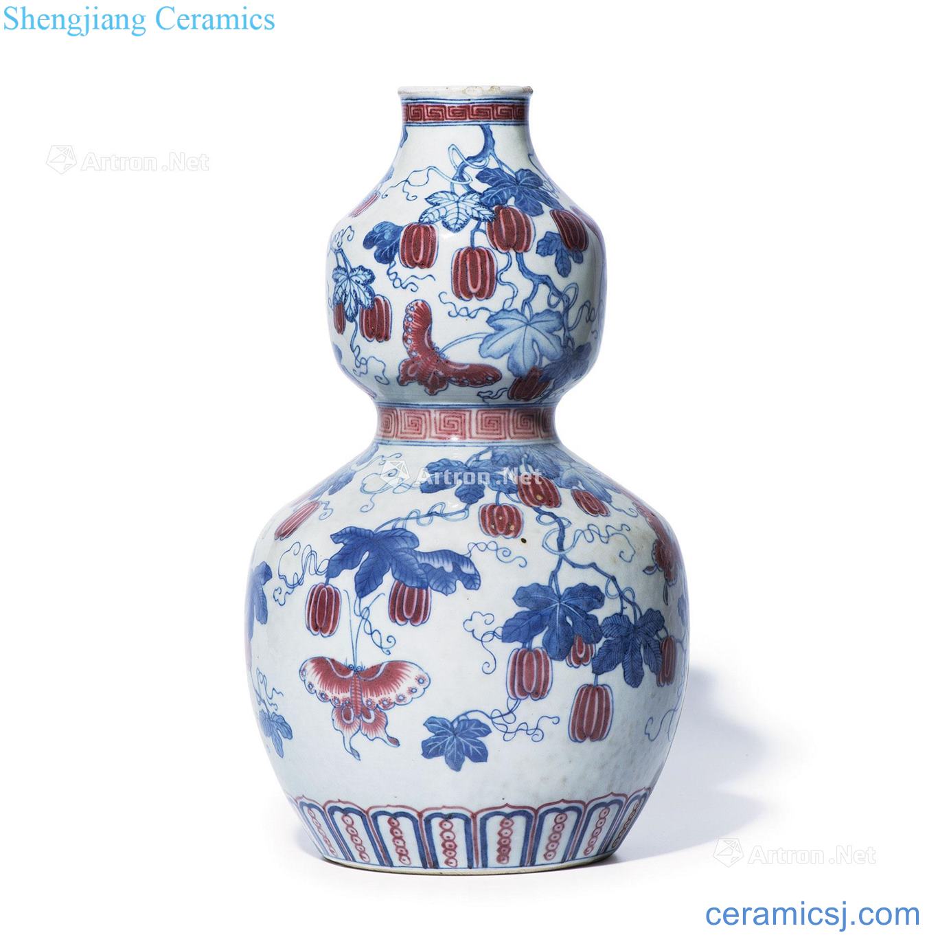 Mid qing Blue and white youligong the flourishing of descendants of continuous lines gourd bottle