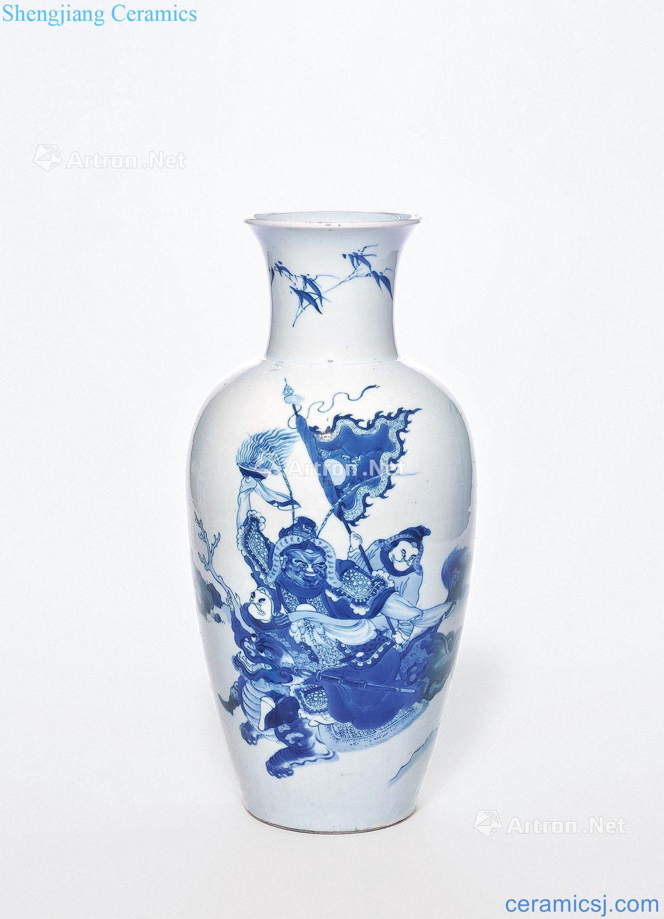 The qing emperor kangxi Blue and white spirit character lines goddess of mercy bottle