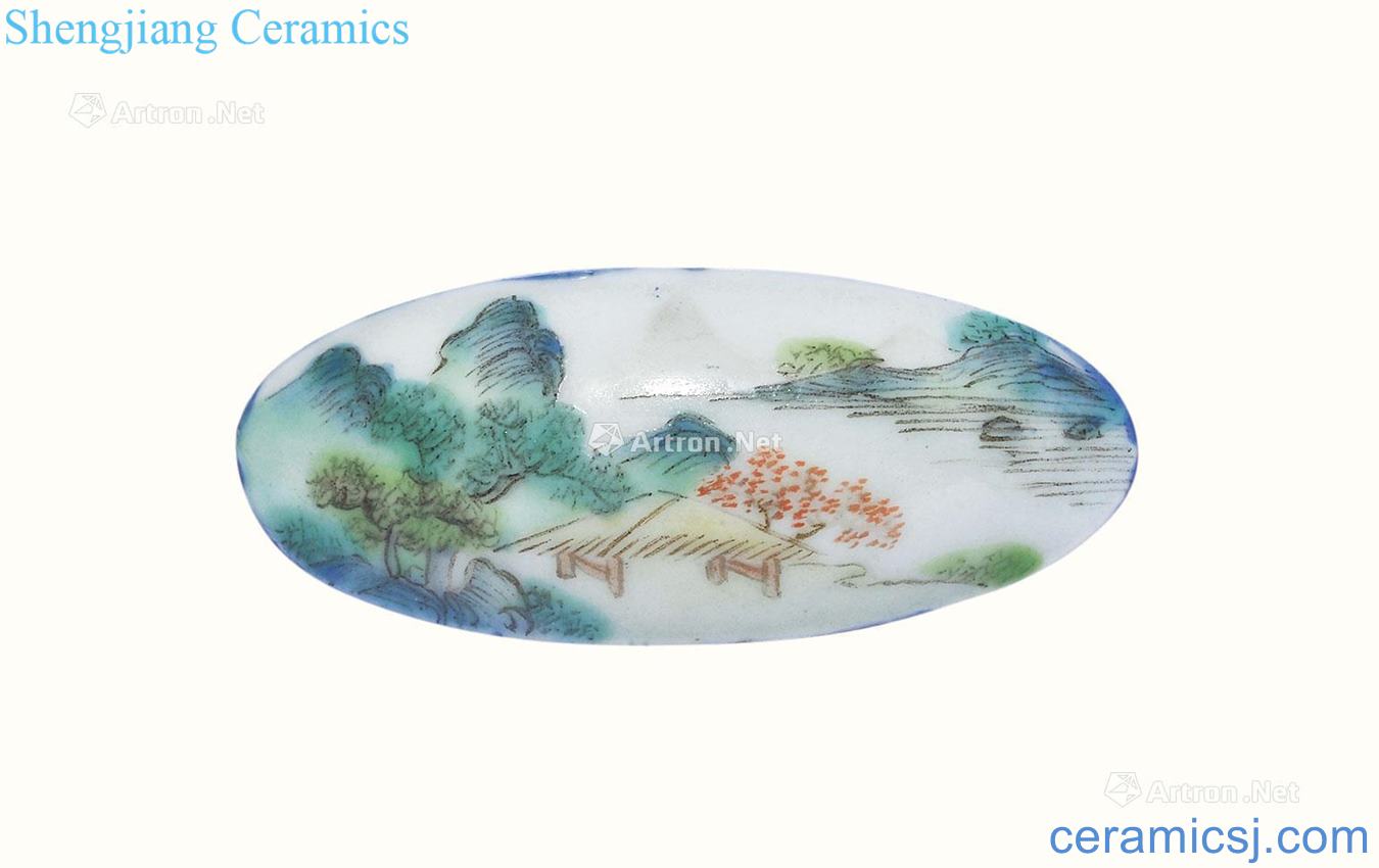 Qing qianlong Blue glaze pearl medallion pastel landscape pattern dragon hook