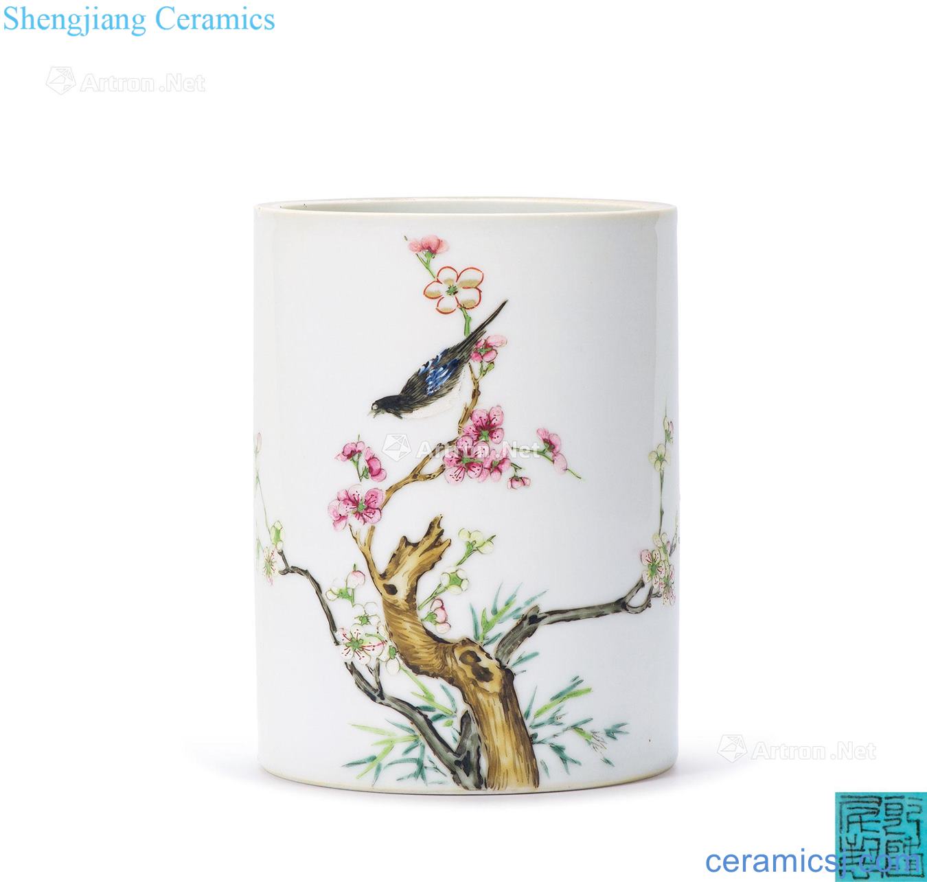 Qing qianlong powder enamel grain brush pot