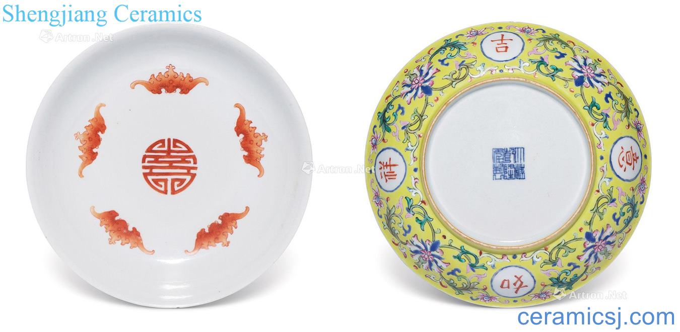 Qing qianlong to pastel yellow inside live outside wrapped branch branch flower medallion jixiangruyi tray