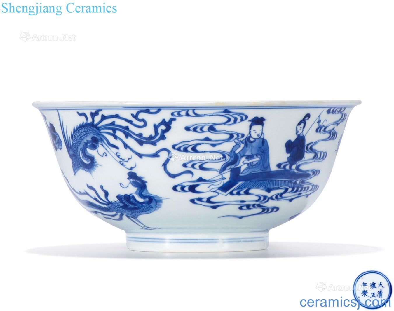 Qing yongzheng Blue and white landscape character green-splashed bowls