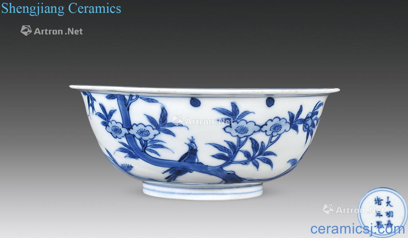 Ming jiajing Blue and white flowers and birds green-splashed bowls