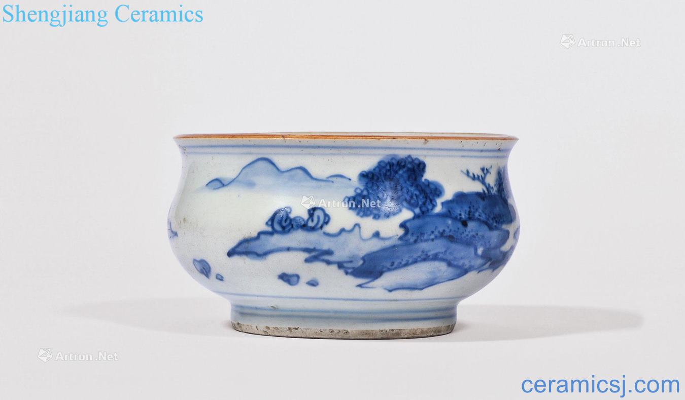 Qing shunzhi Blue and white landscape character lines furnace