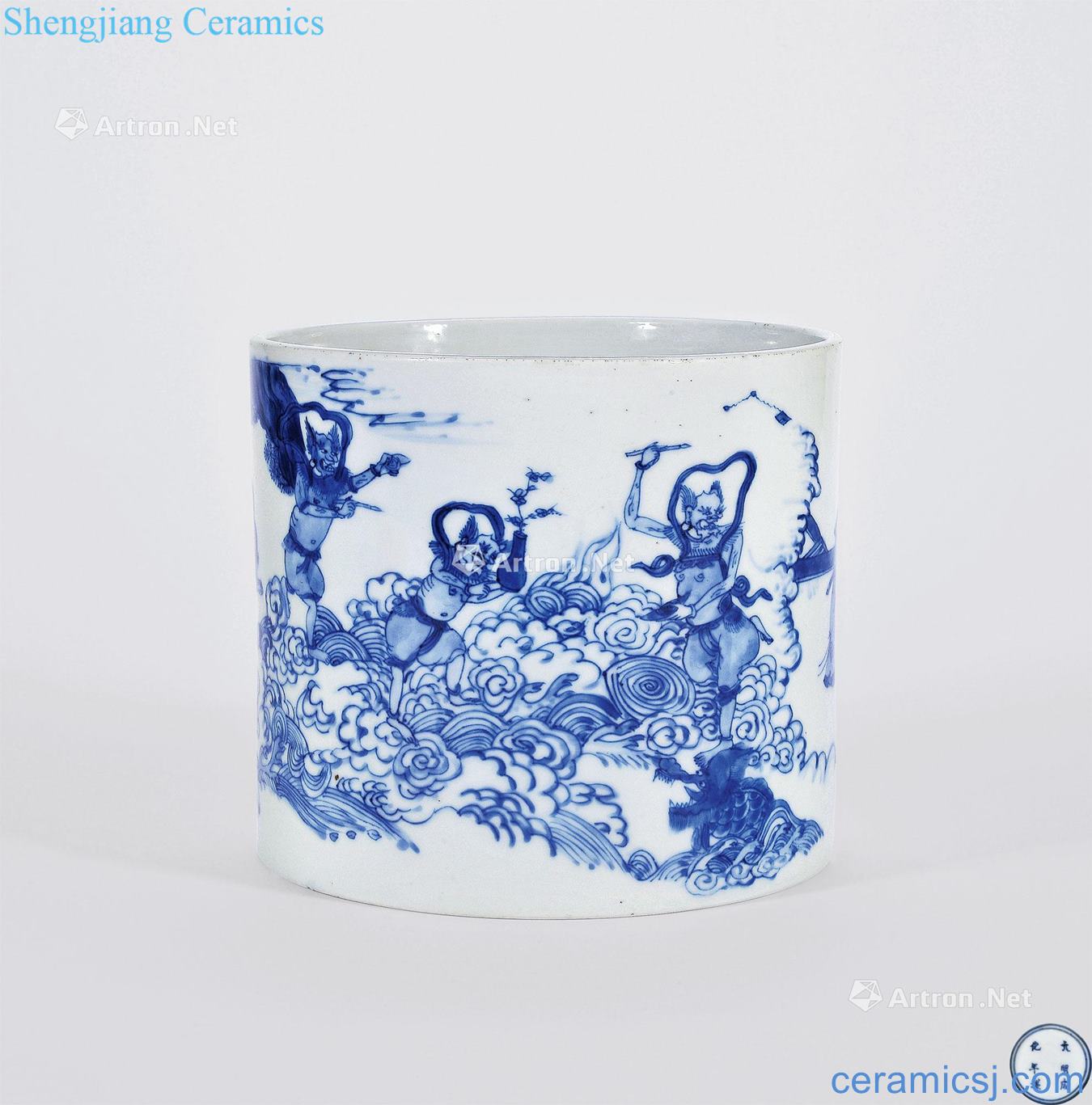 Blue and white kuixing bucket points of the reign of emperor kangxi brush pot
