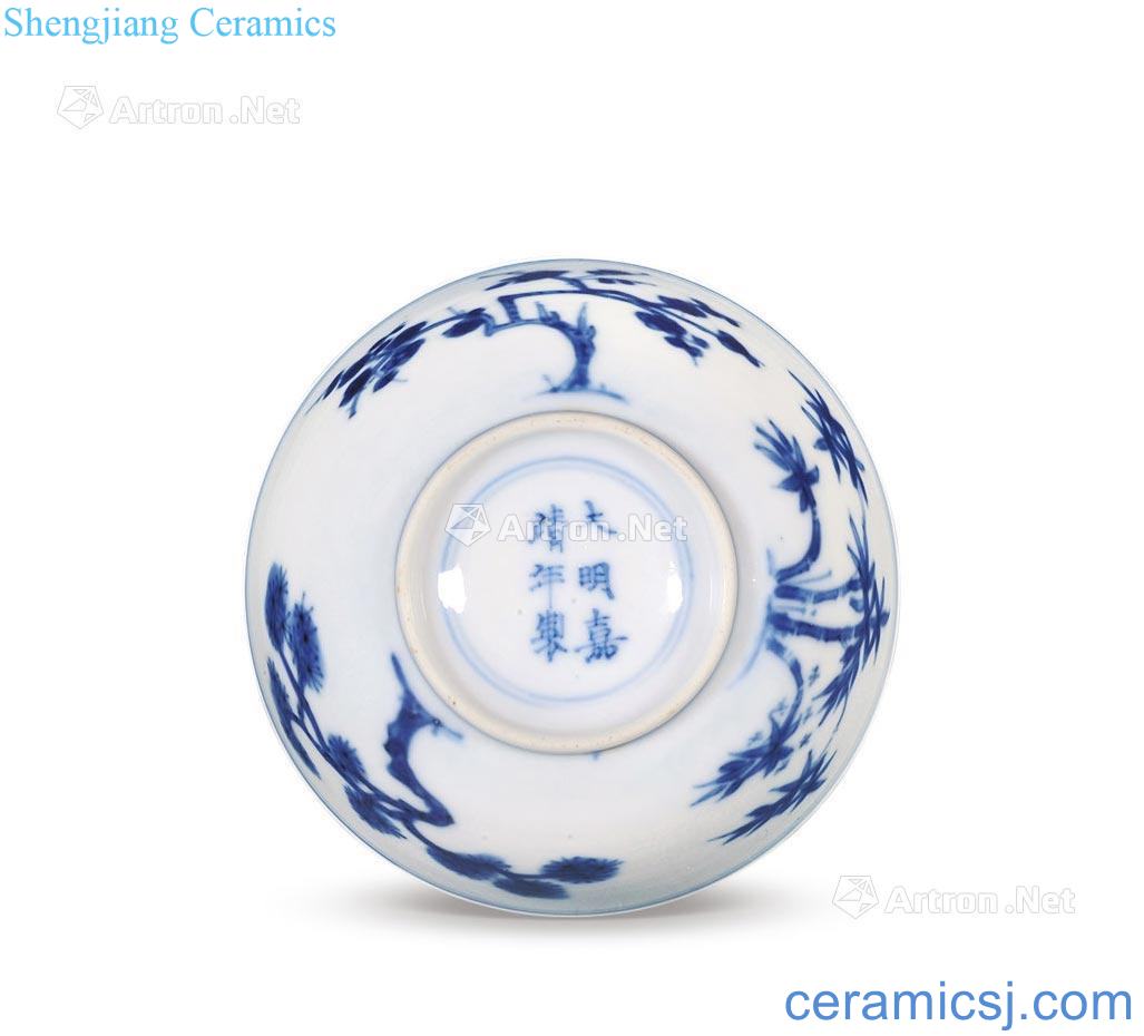 The qing emperor kangxi Imitation of jiajing poetic figure cup at the age of blue and white