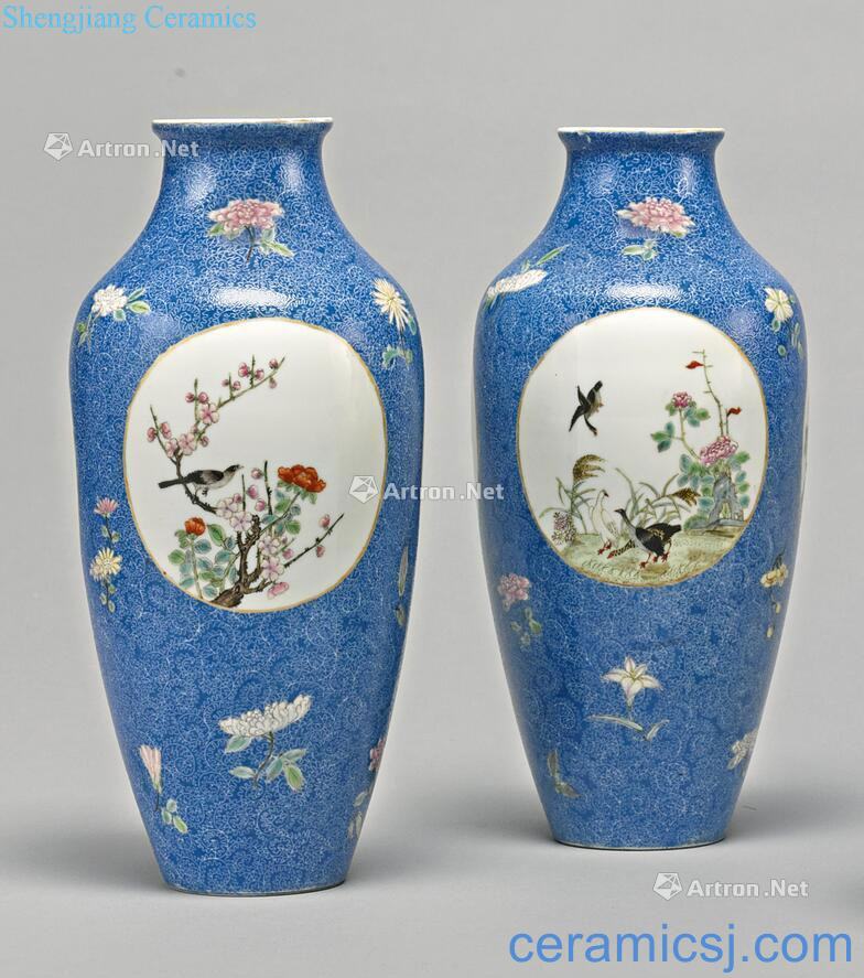 The republic of China to pastel blue medallion bird flower bottle figure (a)