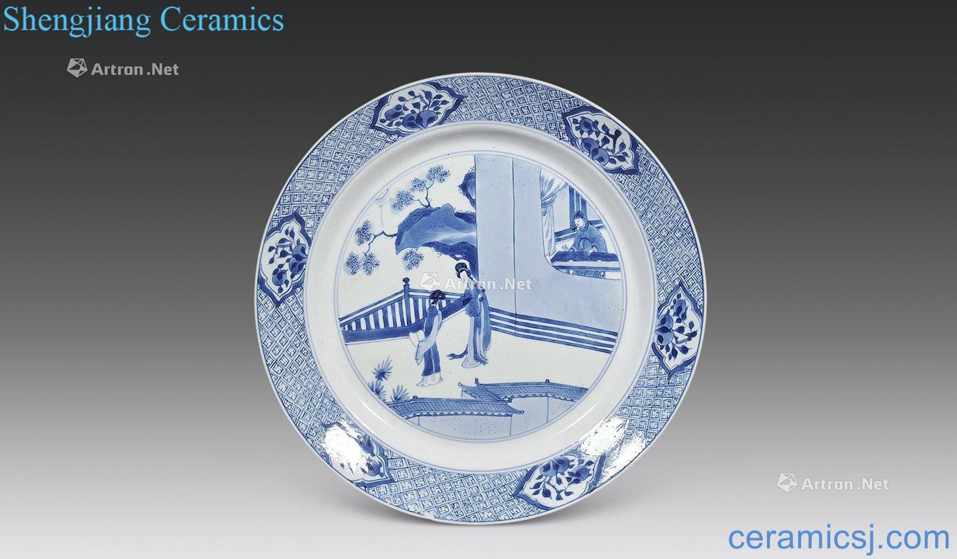 The qing emperor kangxi Blue and white figure plate stories of west chamber