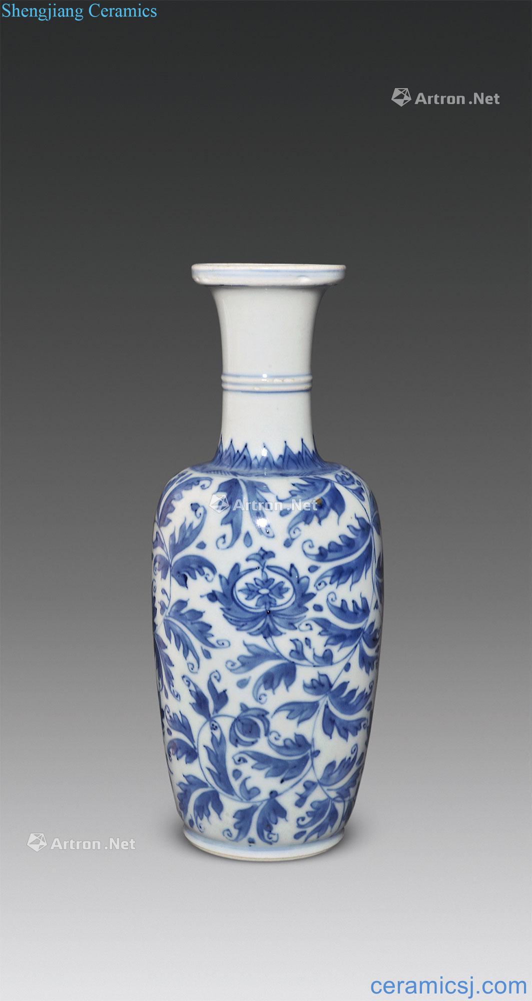 The qing emperor kangxi Blue and white lotus flower grain small wooden stick bottle