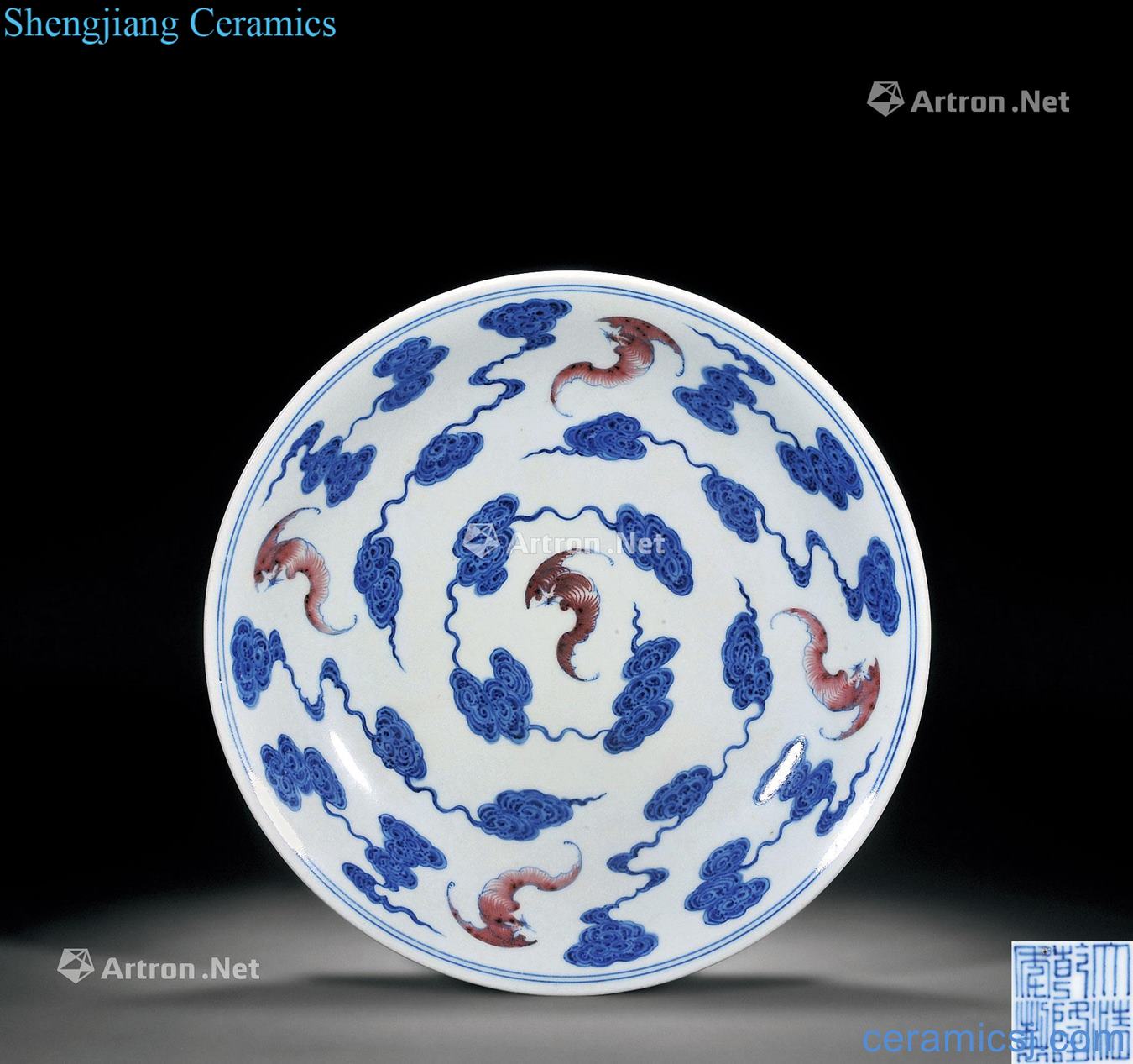 Qing qianlong Blue and white youligong hongyun bats tray