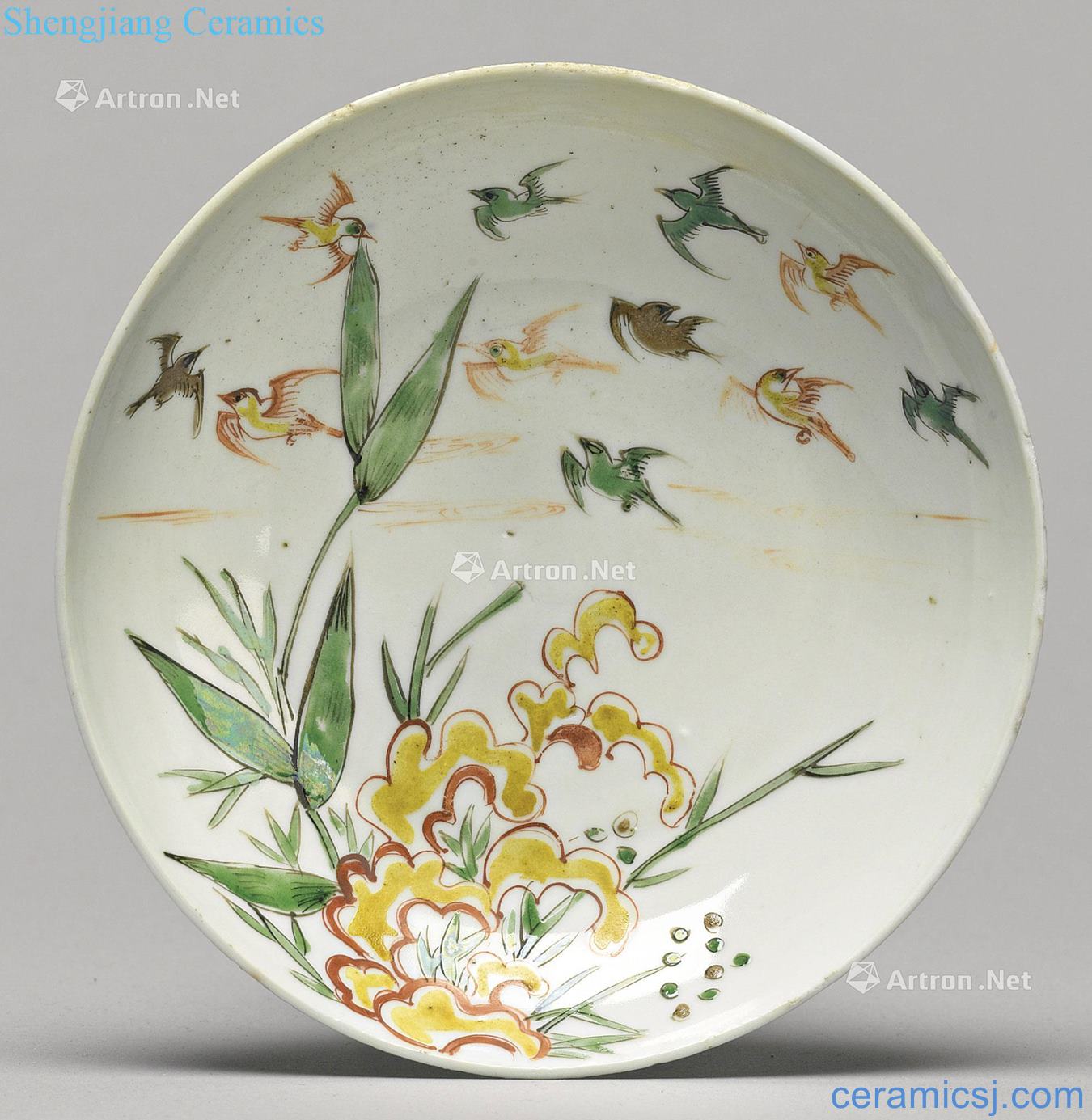 Rev/chongzhen tomorrow Colorful flowers and birds tray