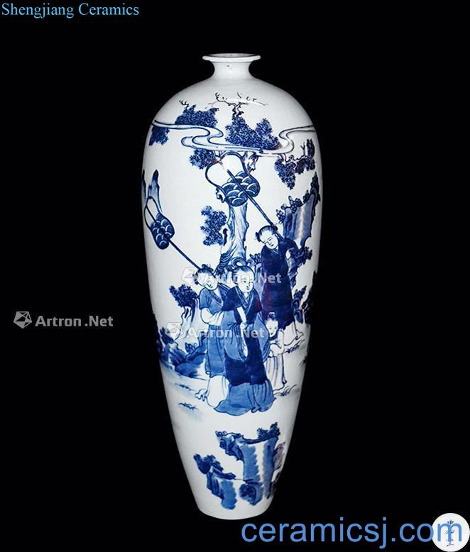 Stories of blue and white figure long mei bottle