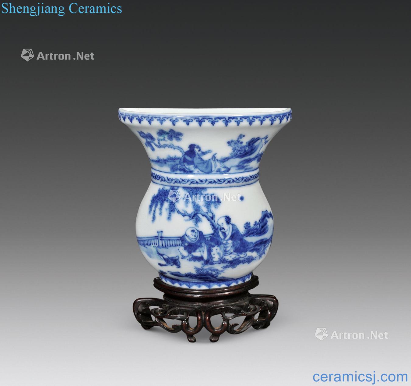 In late qing dynasty Stories of love of blue and white xihe goose wall bottles