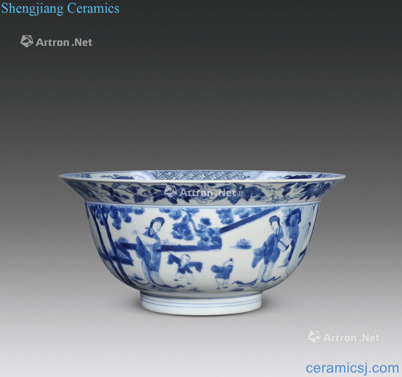 The qing emperor kangxi Four won't fold down the bowl of blue and white