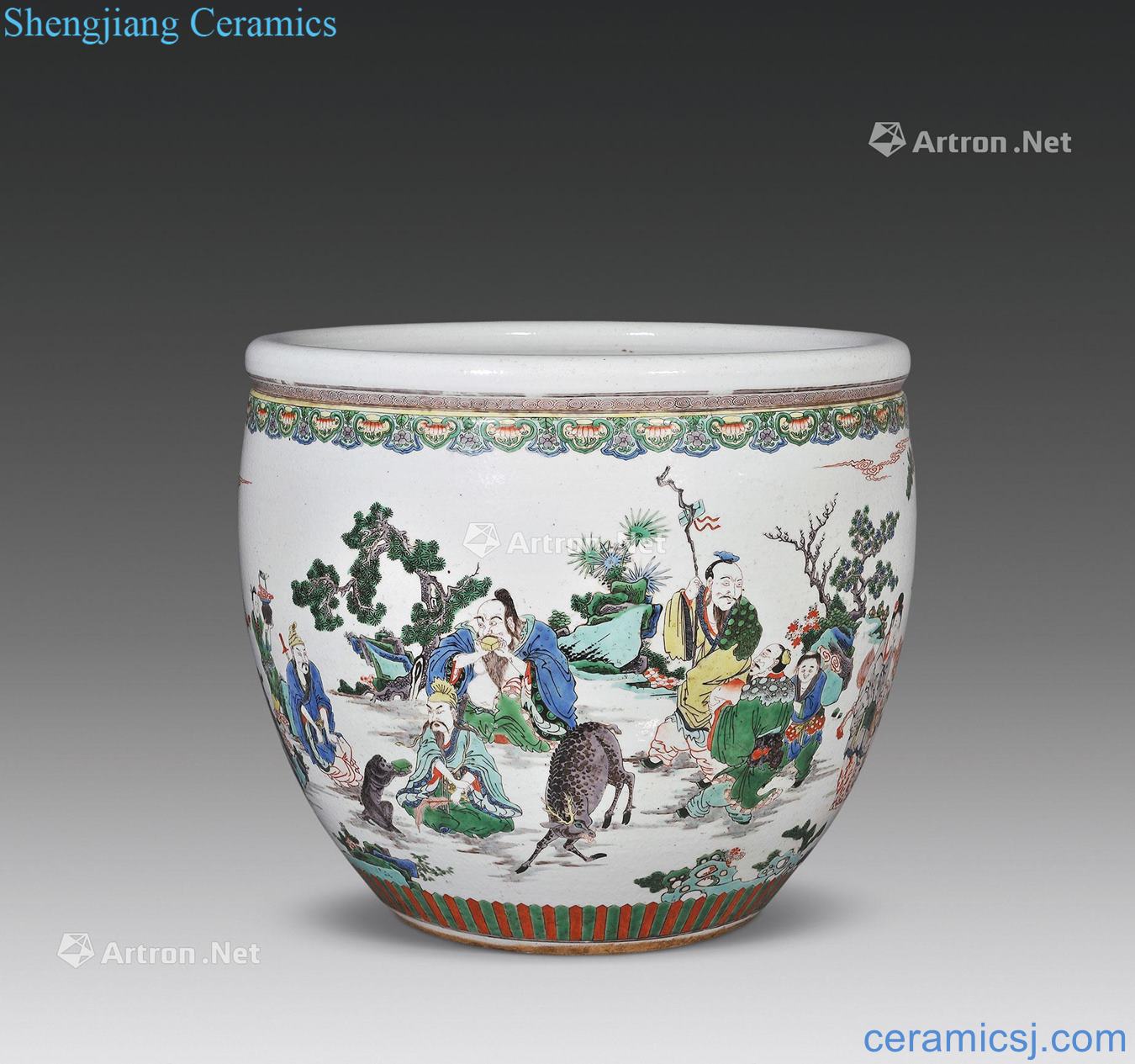 Qing guangxu Colorful character lines cylinder