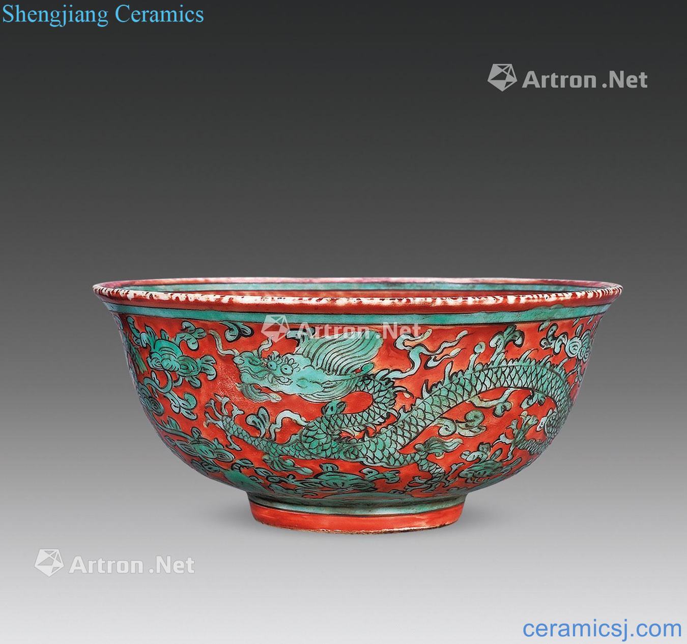 Ming The red color self-identify YunLongWen bowl
