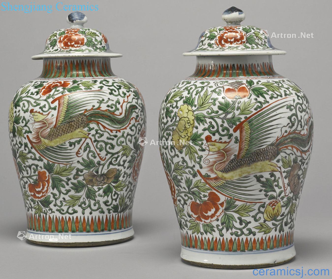 Qing dynasty in the 19th century Colorful phoenix grain cover tank (a)