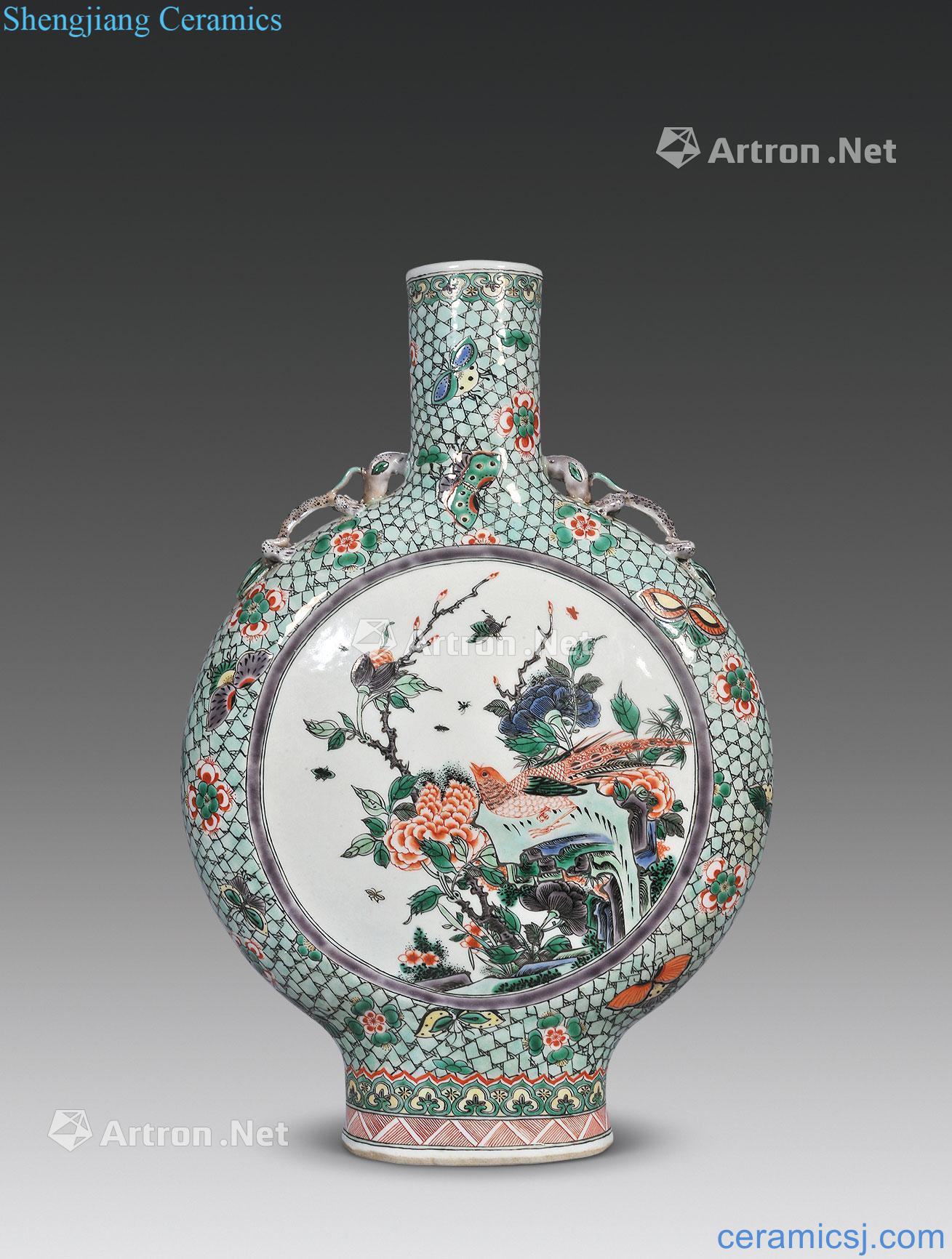 In late qing dynasty Colorful ice plum medallion and grain therefore ear flat bottles