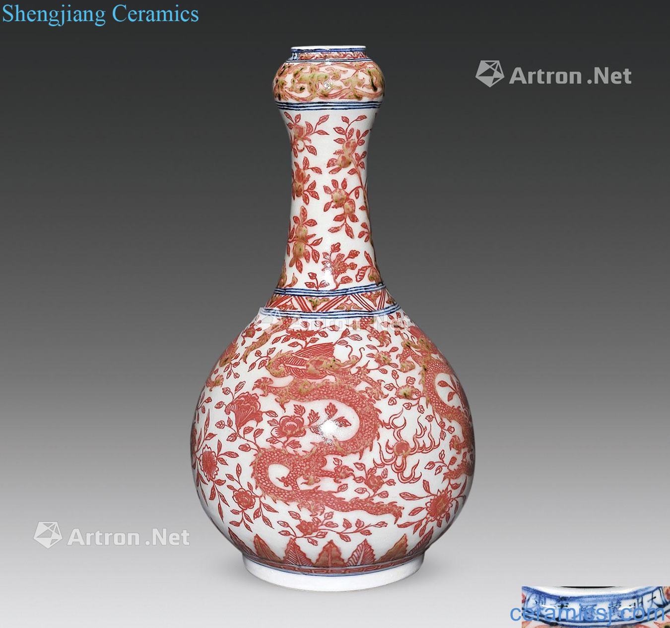 In late qing dynasty Imitation of wanli blue youligong wear flower dragon bottle of garlic
