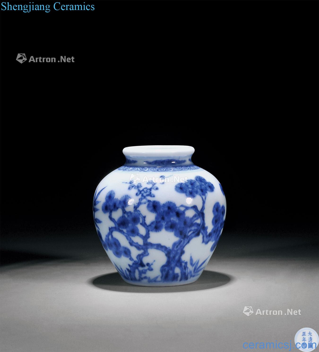 Qing yongzheng Blue and white, poetic figure small tank