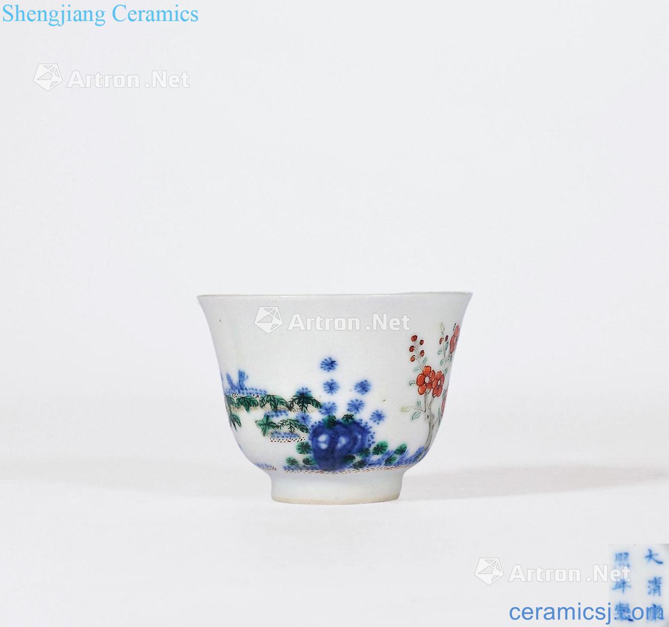 Qing guangxu The imitation of kangxi porcelain colorful hibiscus flora cup